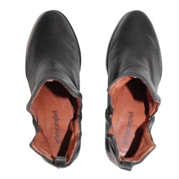 $195 JEFFREY CAMPBELL Womens US 6 Black Leather ORILEY Shoes Ankle Booties Boots - Picture 6 of 11